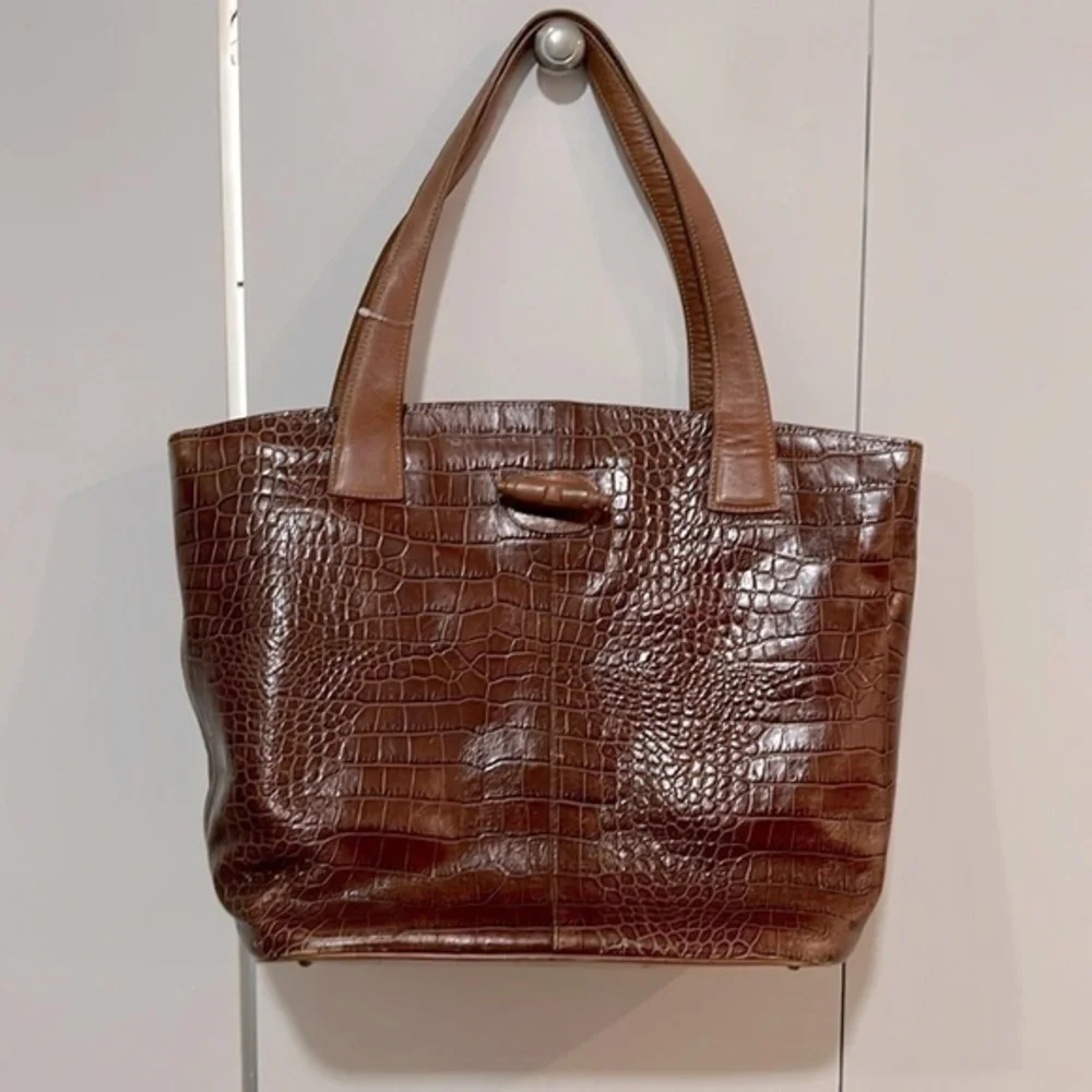 Eric Javits New York leather croc tote approx 17x13x7